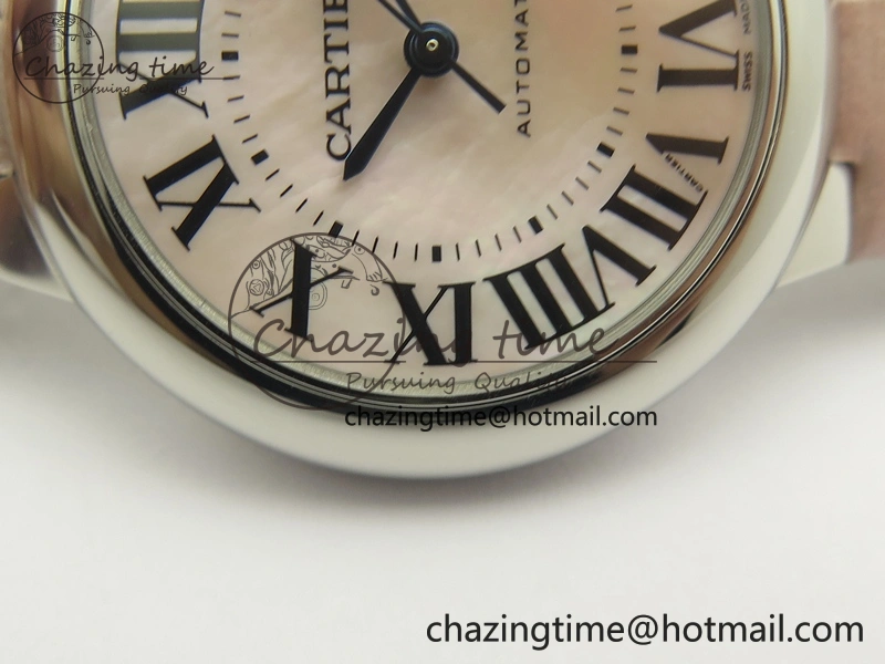 Ballon Bleu 33mm SS V6F 1:1 Best Edition Pink MOP Dial On Pink Leather Strap SEIKO NH05A