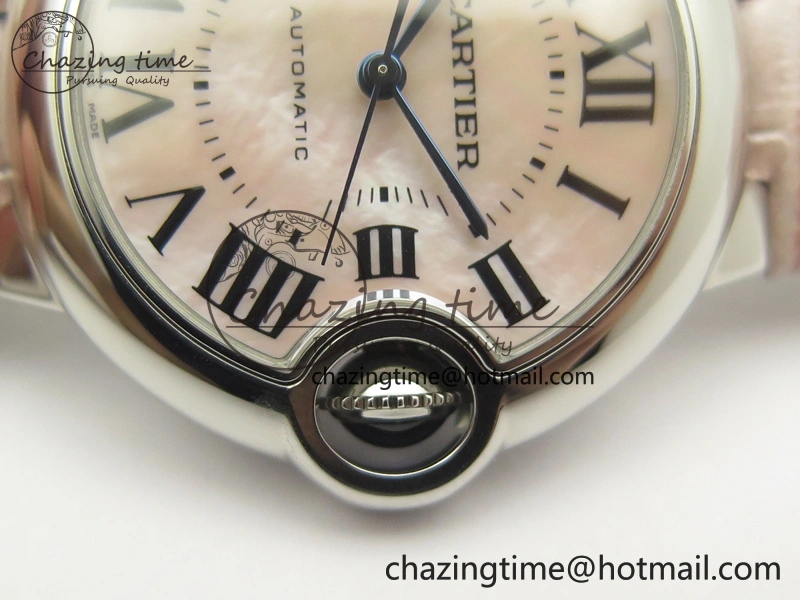 Ballon Bleu 33mm SS V6F 1:1 Best Edition Pink MOP Dial On Pink Leather Strap SEIKO NH05A