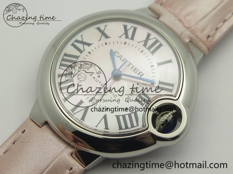 Ballon Bleu 33mm SS V6F 1:1 Best Edition Pink MOP Dial On Pink Leather Strap SEIKO NH05A