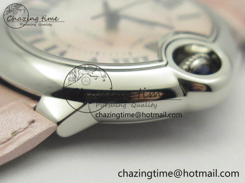 Ballon Bleu 33mm SS V6F 1:1 Best Edition Pink MOP Dial On Pink Leather Strap SEIKO NH05A