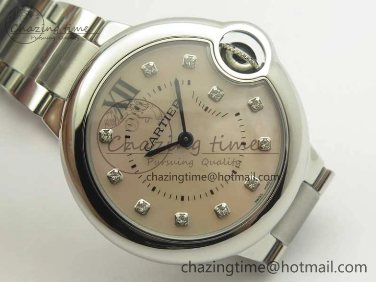 Ballon Bleu 33mm SS V6F 1:1 Best Edition Pink MOP Dial on SS Bracelet Quartz