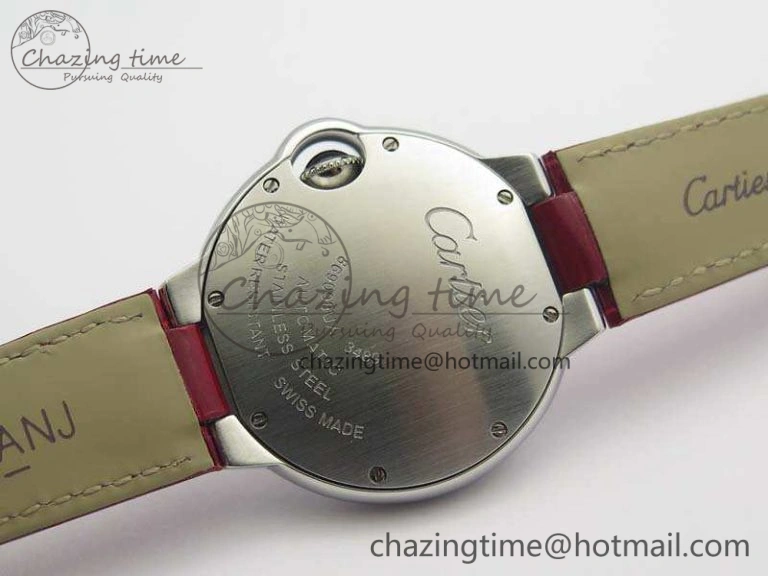 Ballon Bleu 33mm SS V6F 1:1 Best Edition Red Dial On Leather Strap SEIKO NH05A