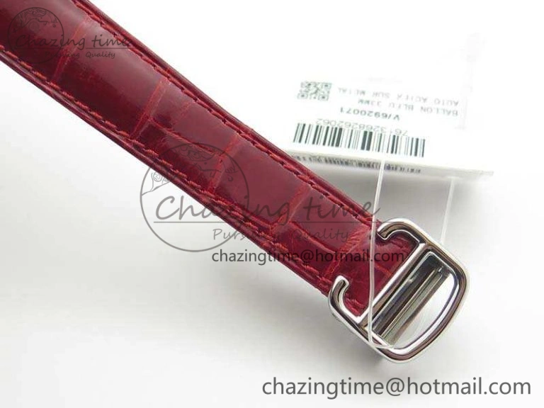 Ballon Bleu 33mm SS V6F 1:1 Best Edition Red Dial On Leather Strap SEIKO NH05A