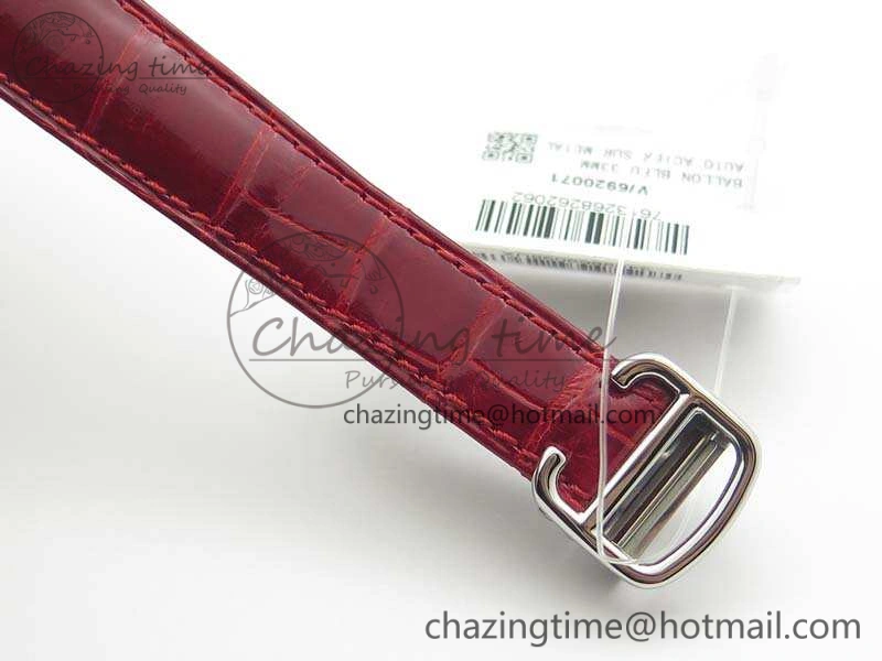 Ballon Bleu 33mm SS V6F 1:1 Best Edition Red Dial On Leather Strap SEIKO NH05A