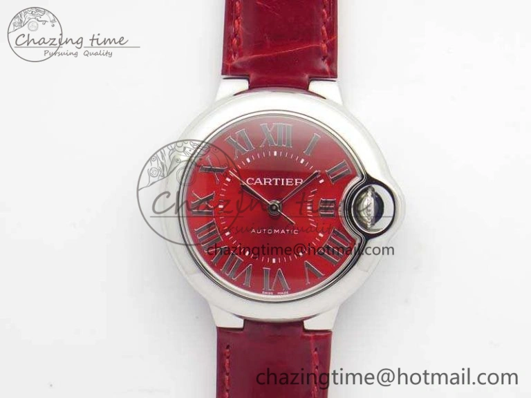 Ballon Bleu 33mm SS V6F 1:1 Best Edition Red Dial On Leather Strap SEIKO NH05A