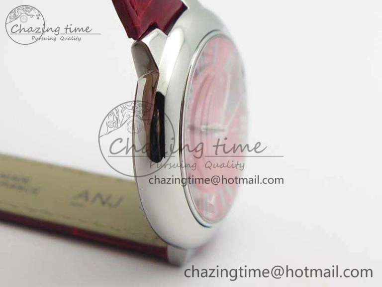 Ballon Bleu 33mm SS V6F 1:1 Best Edition Red Dial On Leather Strap SEIKO NH05A