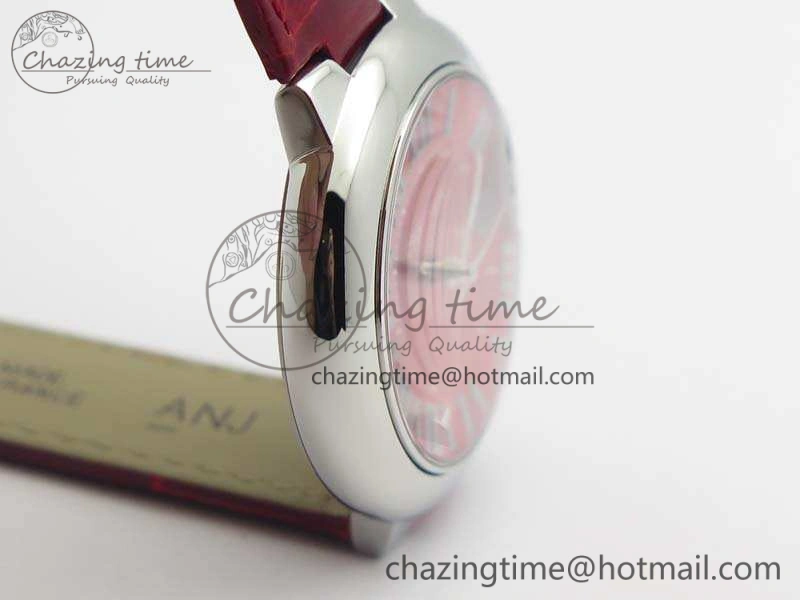 Ballon Bleu 33mm SS V6F 1:1 Best Edition Red Dial On Leather Strap SEIKO NH05A