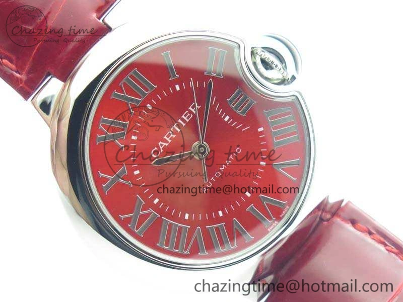 Ballon Bleu 33mm SS V6F 1:1 Best Edition Red Dial On Leather Strap SEIKO NH05A