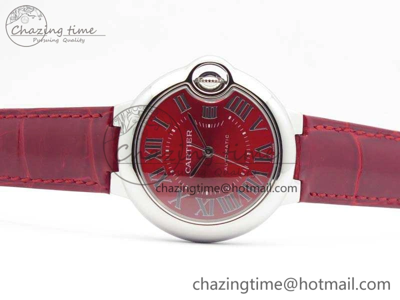 Ballon Bleu 33mm SS V6F 1:1 Best Edition Red Dial On Leather Strap SEIKO NH05A