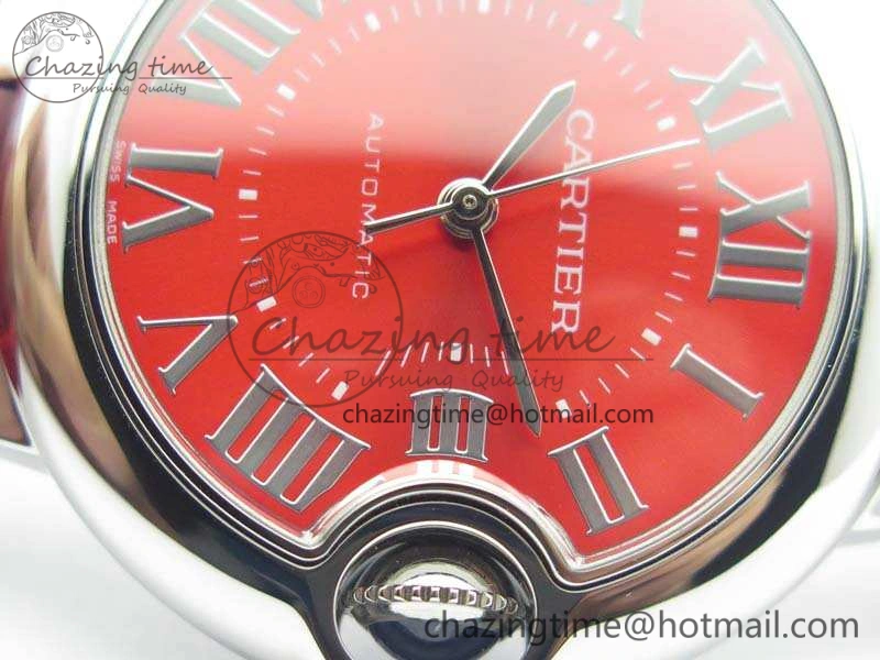 Ballon Bleu 33mm SS V6F 1:1 Best Edition Red Dial On Leather Strap SEIKO NH05A