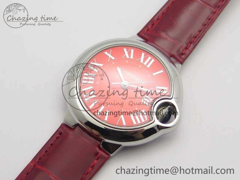 Ballon Bleu 33mm SS V6F 1:1 Best Edition Red Dial On Leather Strap SEIKO NH05A