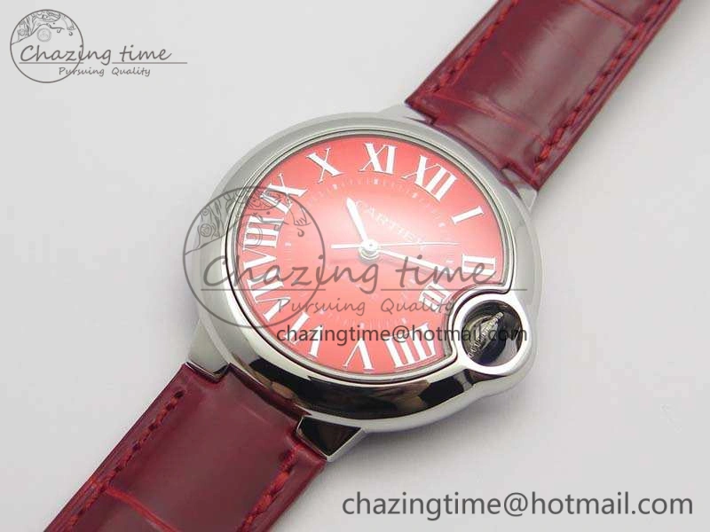 Ballon Bleu 33mm SS V6F 1:1 Best Edition Red Dial On Leather Strap SEIKO NH05A