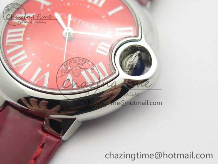 Ballon Bleu 33mm SS V6F 1:1 Best Edition Red Dial On Leather Strap SEIKO NH05A