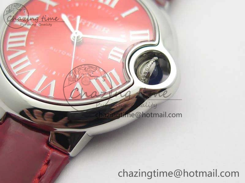 Ballon Bleu 33mm SS V6F 1:1 Best Edition Red Dial On Leather Strap SEIKO NH05A