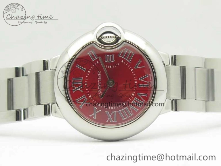 Ballon Bleu 33mm SS V6F 1:1 Best Edition Red Dial on SS Bracelet Quartz