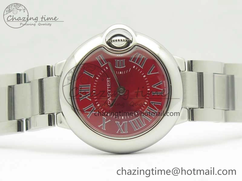 Ballon Bleu 33mm SS V6F 1:1 Best Edition Red Dial on SS Bracelet Quartz