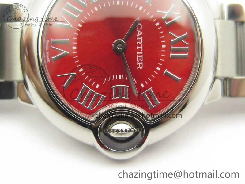 Ballon Bleu 33mm SS V6F 1:1 Best Edition Red Dial on SS Bracelet Quartz
