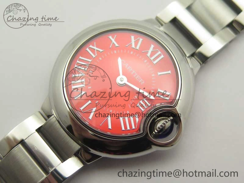 Ballon Bleu 33mm SS V6F 1:1 Best Edition Red Dial on SS Bracelet Quartz