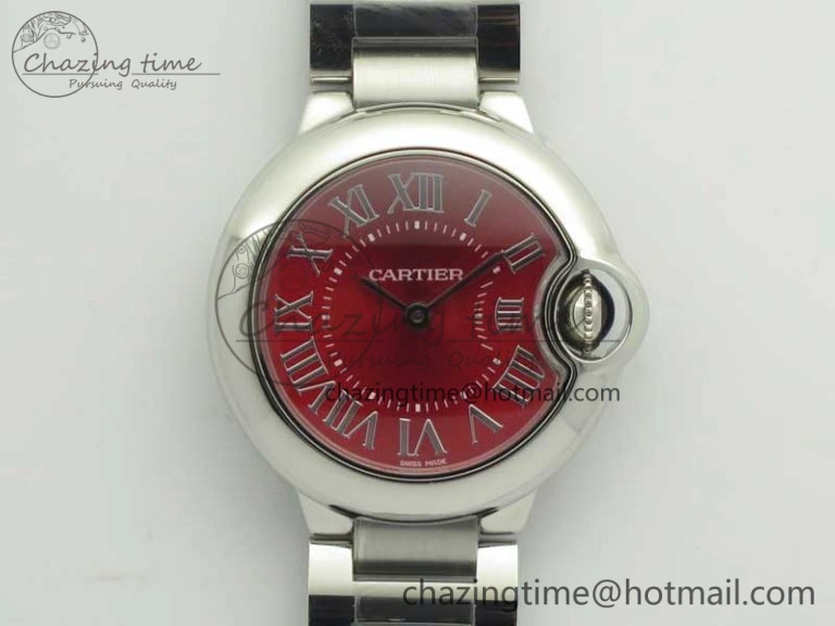 Ballon Bleu 33mm SS V6F 1:1 Best Edition Red Dial on SS Bracelet Quartz