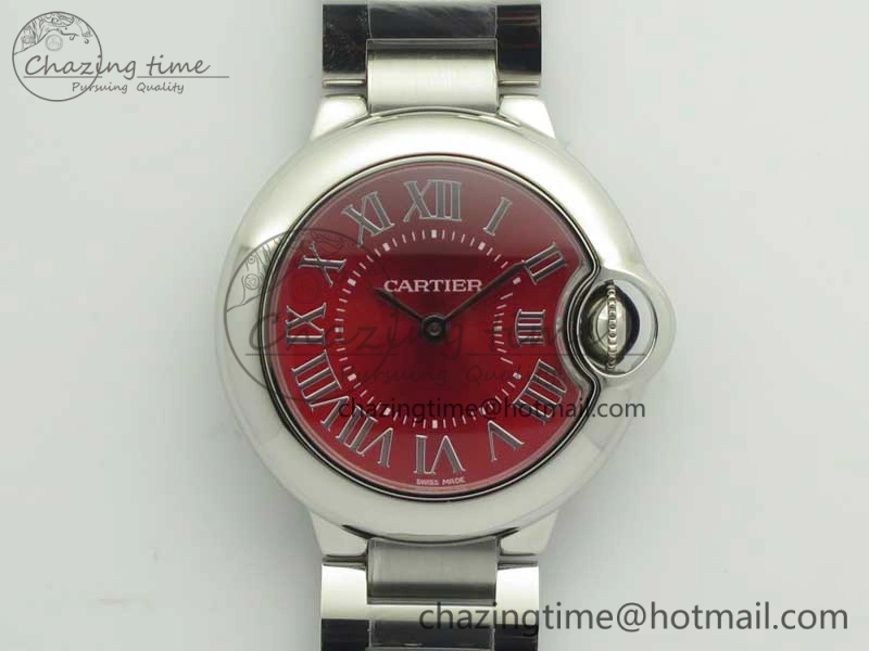 Ballon Bleu 33mm SS V6F 1:1 Best Edition Red Dial on SS Bracelet Quartz