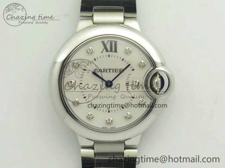 Ballon Bleu 33mm SS V6F 1:1 Best Edition White MOP Diam Dial On SS Bracelet Quartz
