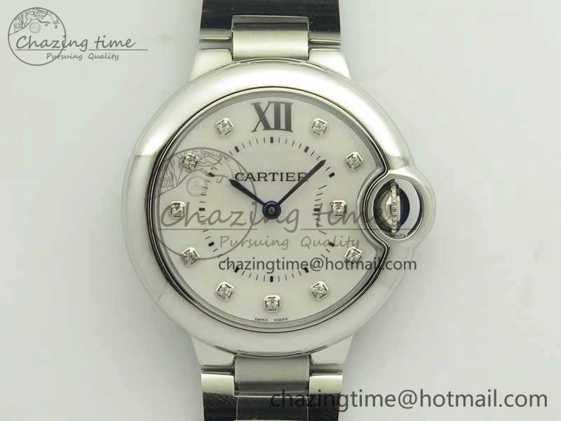 Ballon Bleu 33mm SS V6F 1:1 Best Edition White MOP Diam Dial On SS Bracelet Quartz