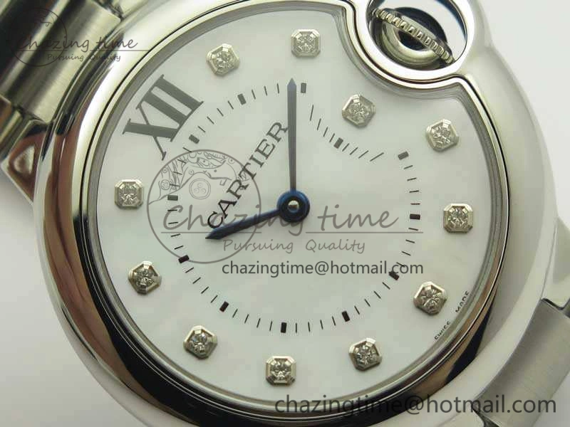 Ballon Bleu 33mm SS V6F 1:1 Best Edition White MOP Diam Dial On SS Bracelet Quartz