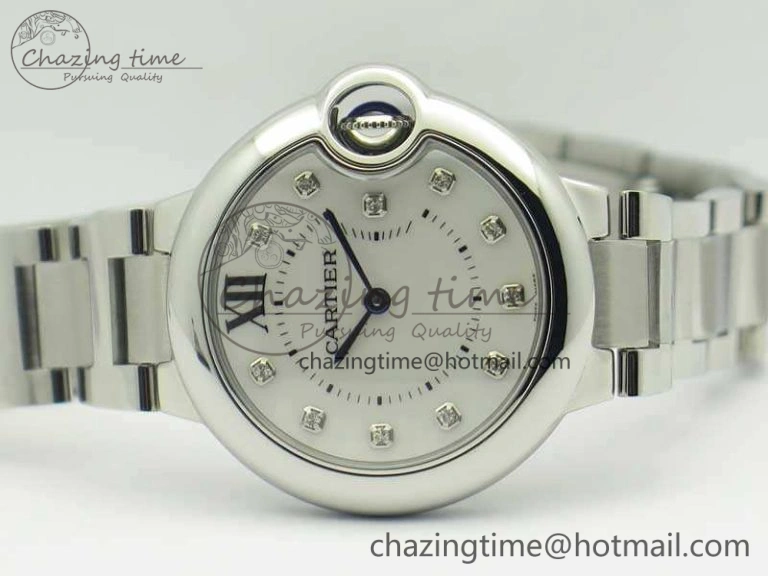Ballon Bleu 33mm SS V6F 1:1 Best Edition White MOP Diam Dial On SS Bracelet Quartz