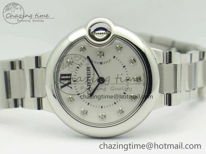 Ballon Bleu 33mm SS V6F 1:1 Best Edition White MOP Diam Dial On SS Bracelet Quartz