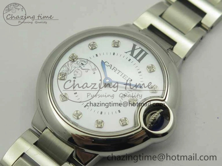 Ballon Bleu 33mm SS V6F 1:1 Best Edition White MOP Diam Dial On SS Bracelet Quartz