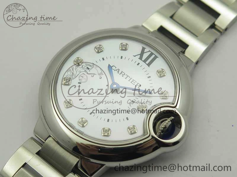 Ballon Bleu 33mm SS V6F 1:1 Best Edition White MOP Diam Dial On SS Bracelet Quartz