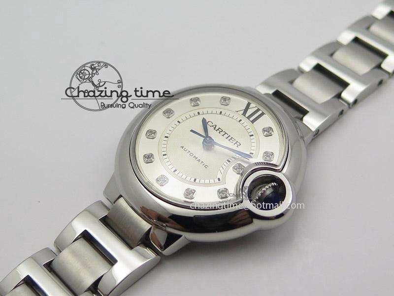 Ballon Bleu 33mm SS V6F Best Edition White Dial Diamonds Markers On SS Bracelet SEIKO NH05A