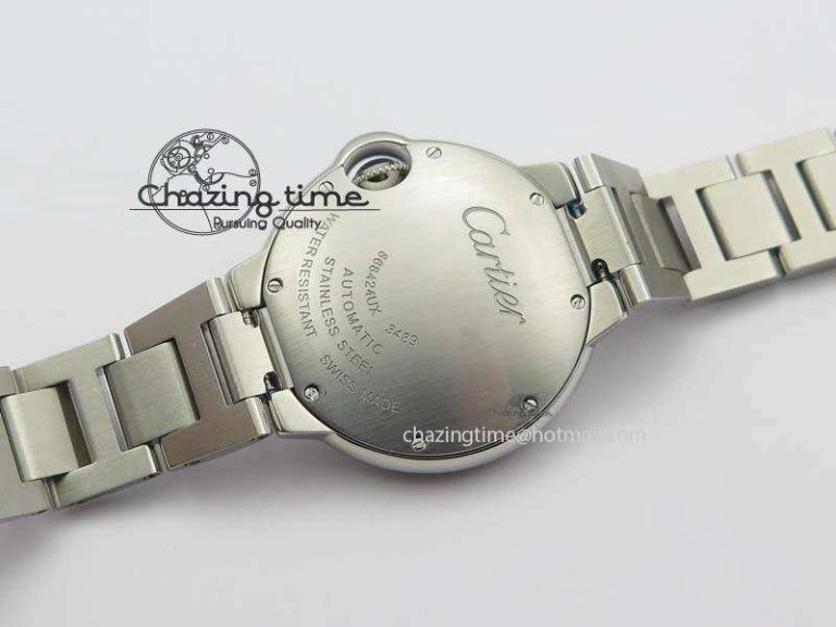 Ballon Bleu 33mm SS V6F Diamond Markers Pink Mop Dial On SS Bracelet Ronda Quartz