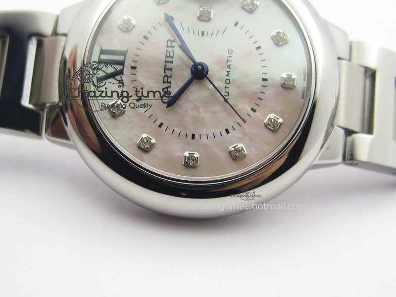 Ballon Bleu 33mm SS V6F Diamond Markers Pink Mop Dial On SS Bracelet Ronda Quartz