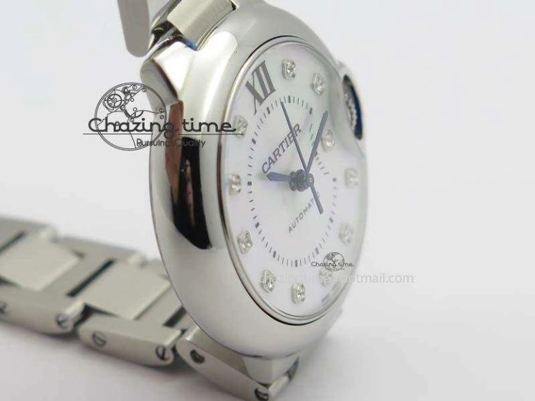 Ballon Bleu 33mm SS V6F Diamond Markers White Mop Dial On SS Bracelet Ronda Quartz