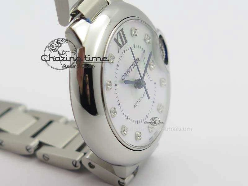 Ballon Bleu 33mm SS V6F Diamond Markers White Mop Dial On SS Bracelet Ronda Quartz