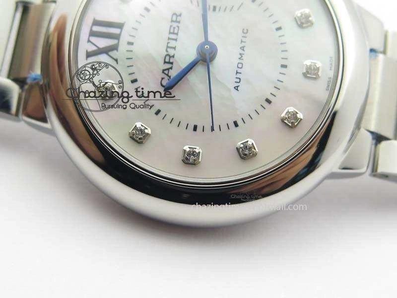 Ballon Bleu 33mm SS V6F Diamond Markers White Mop Dial On SS Bracelet Ronda Quartz