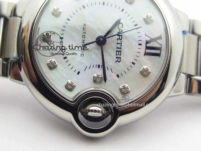 Ballon Bleu 33mm SS V6F Diamond Markers White Mop Dial On SS Bracelet Ronda Quartz