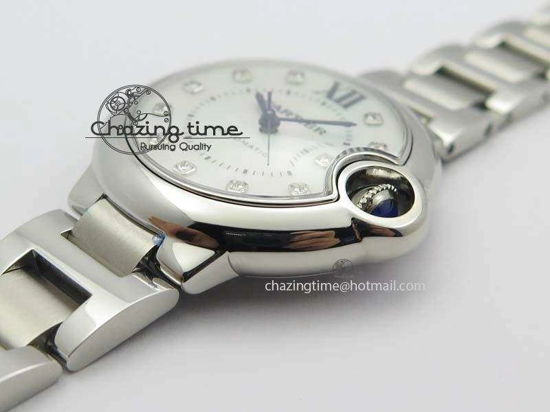 Ballon Bleu 33mm SS V6F Diamond Markers White Mop Dial On SS Bracelet Ronda Quartz