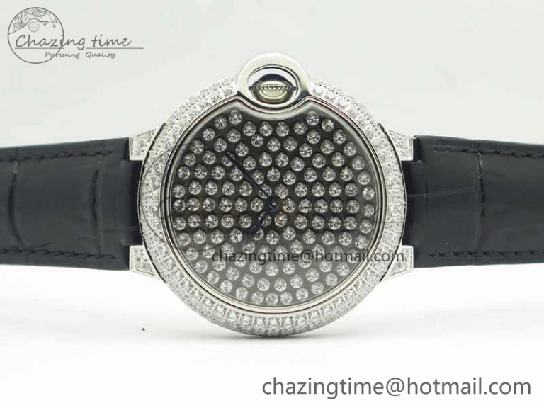 Ballon Bleu 36mm Crystal SS TWF Best Edition Crystal Dial On Black Leather Strap Quartz