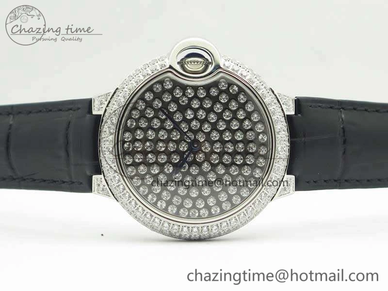 Ballon Bleu 36mm Crystal SS TWF Best Edition Crystal Dial On Black Leather Strap Quartz