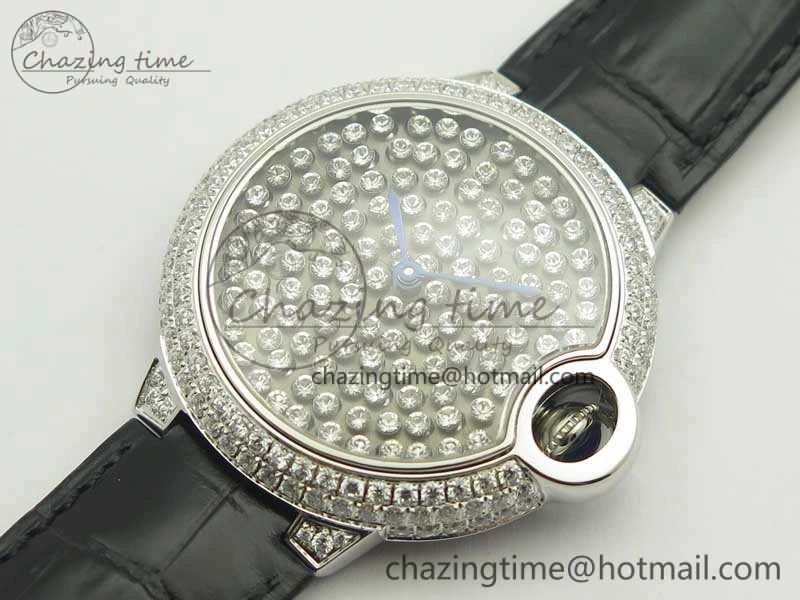 Ballon Bleu 36mm Crystal SS TWF Best Edition Crystal Dial On Black Leather Strap Quartz