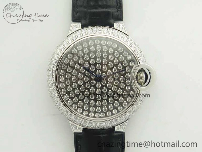 Ballon Bleu 36mm Crystal SS TWF Best Edition Crystal Dial On Black Leather Strap Quartz