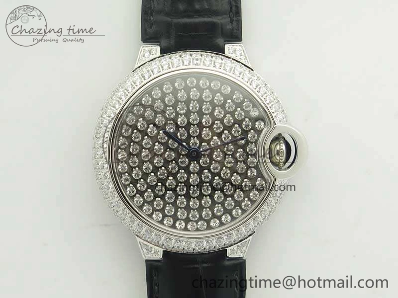 Ballon Bleu 36mm Crystal SS TWF Best Edition Crystal Dial On Black Leather Strap Quartz