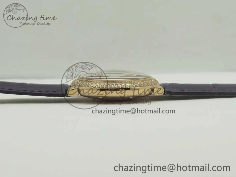 Ballon Bleu 36mm RG V6F 1:1 Best Edition Pink MOP Dial Crystal Bezel on Leather Strap SEIKO NH05A