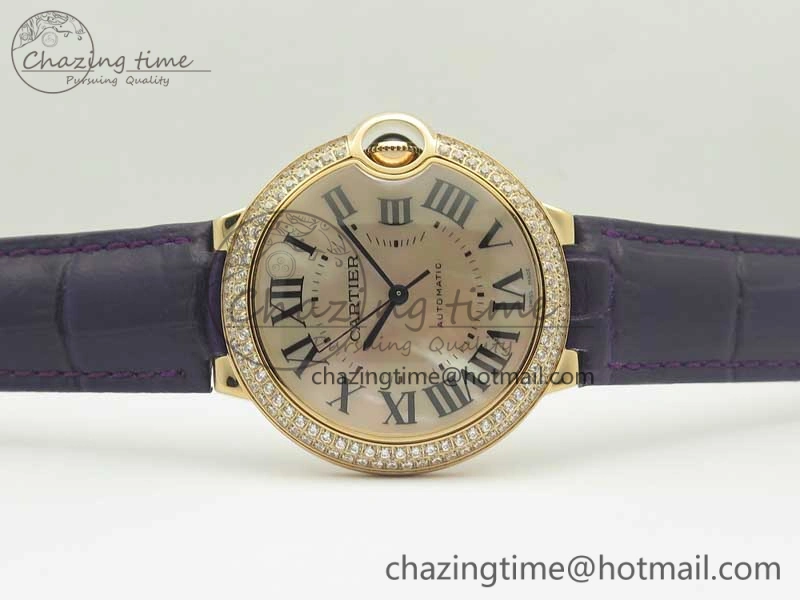 Ballon Bleu 36mm RG V6F 1:1 Best Edition Pink MOP Dial Crystal Bezel on Leather Strap SEIKO NH05A
