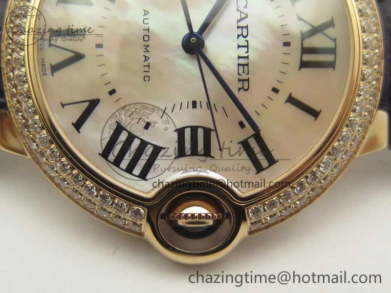 Ballon Bleu 36mm RG V6F 1:1 Best Edition Pink MOP Dial Crystal Bezel on Leather Strap SEIKO NH05A