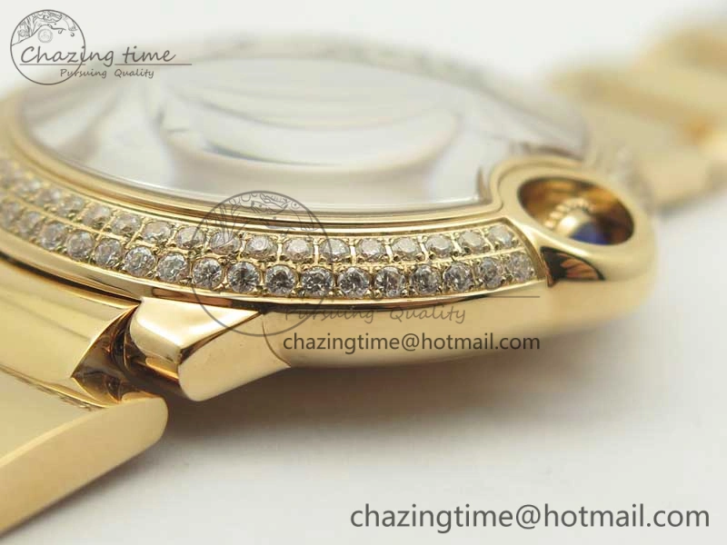 Ballon Bleu 36mm RG V6F 1:1 Best Edition Pink MOP Dial Crystal Bezel on RG Bracelet SEIKO NH05A