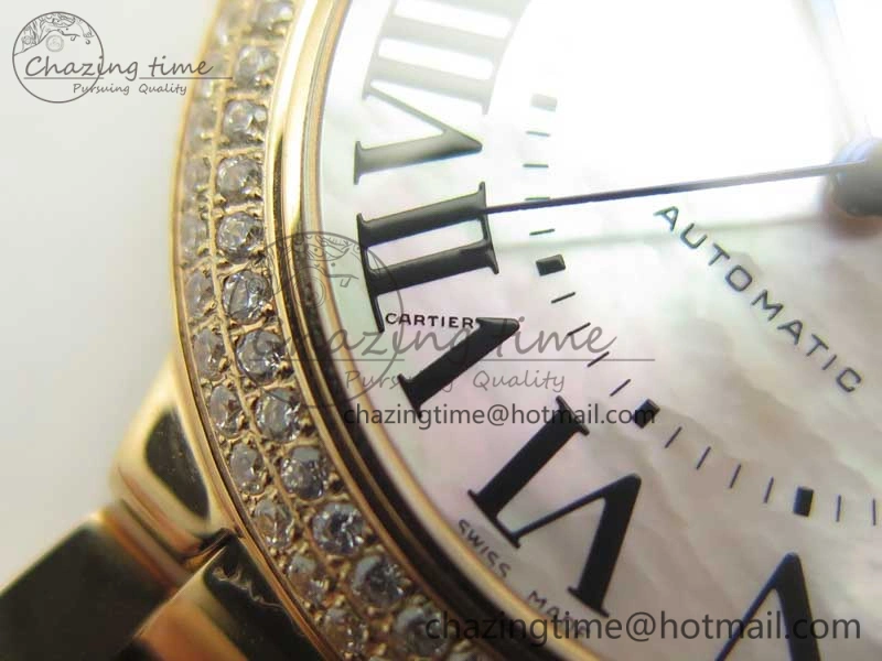 Ballon Bleu 36mm RG V6F 1:1 Best Edition Pink MOP Dial Crystal Bezel on RG Bracelet SEIKO NH05A