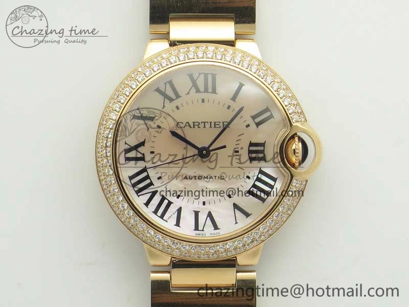 Ballon Bleu 36mm RG V6F 1:1 Best Edition Pink MOP Dial Crystal Bezel on RG Bracelet SEIKO NH05A